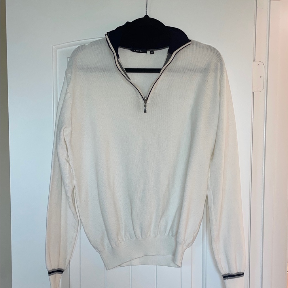 CODICE Men's White Sweater with Navy and Grey Accents